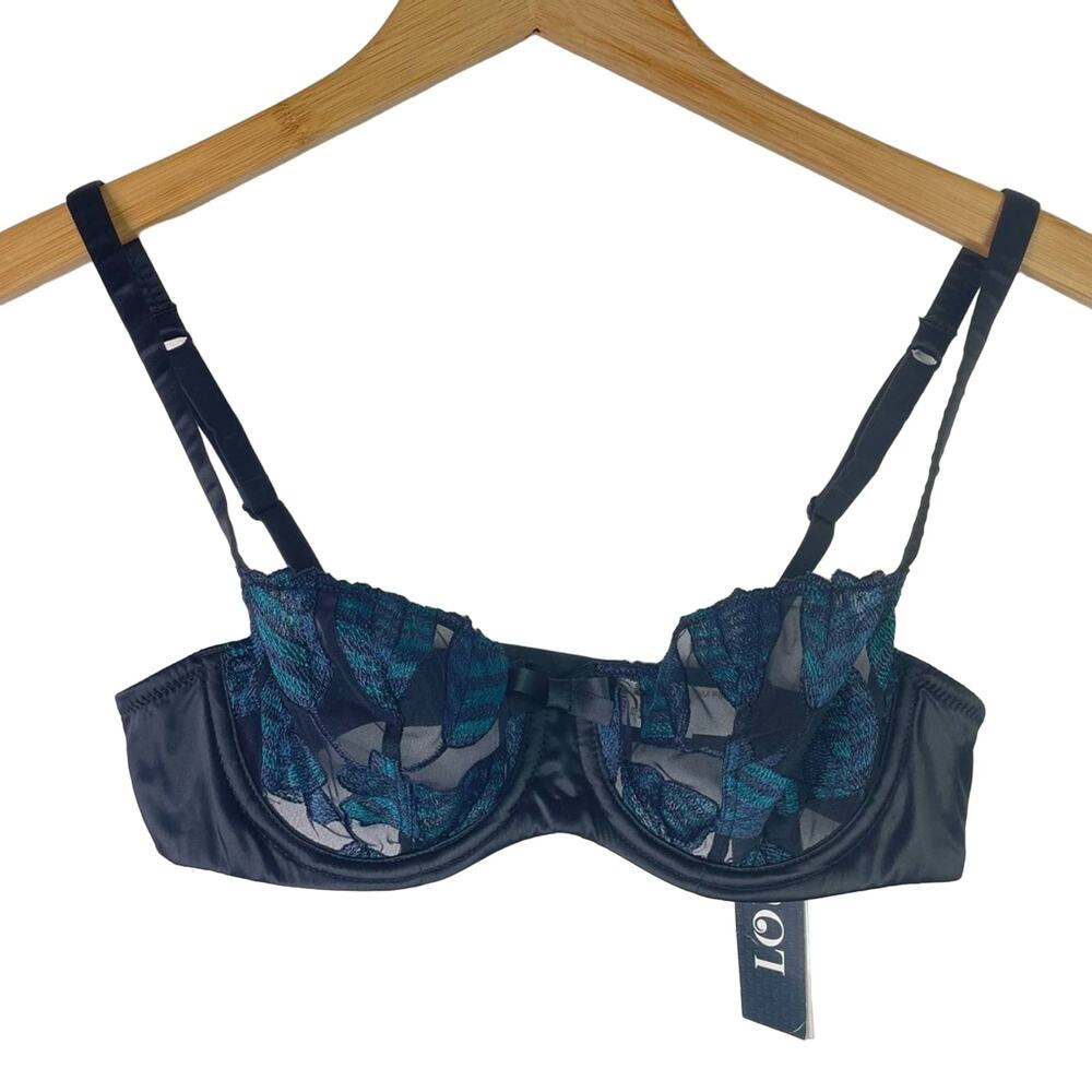 Lace Bra Blue and Black Satiny Demi Cup 34B